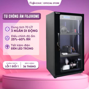 Tủ chống ẩm máy ảnh 70 Lít FUJIHOME bảo hành 3 năm, tủ hút ẩm máy ảnh điện tử 70L 3 ngăn có mút chống xước dry cabinet