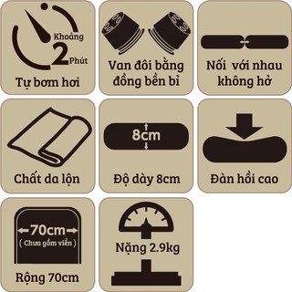 LYSIN Đệm ngủ tự bơm hơi cao cấp rộng 70cm chống thấm nước, cắm trại, du lịch, xe hơi nhỏ gọn êm dày