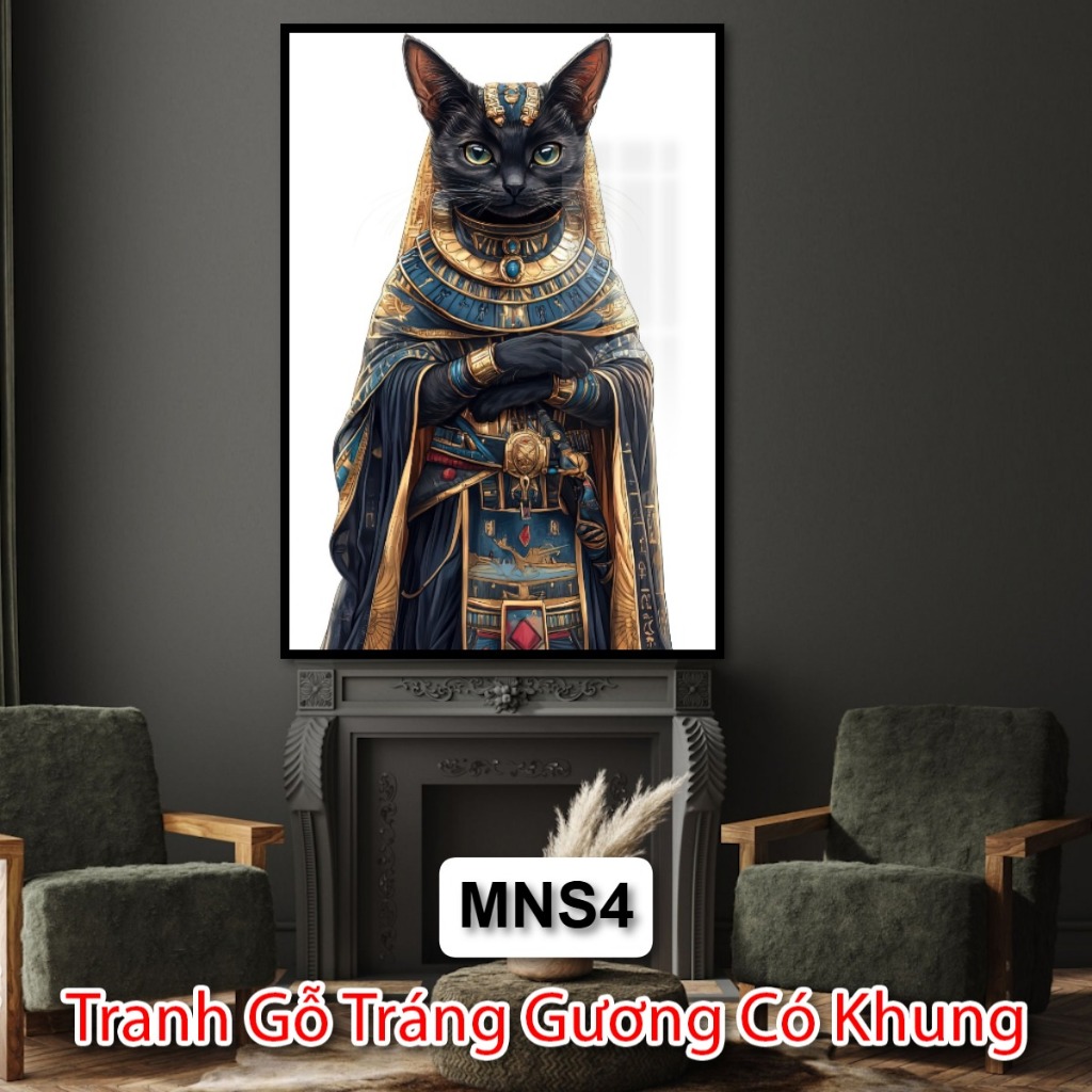 Tranh Mèo Nhân Sư - Tranh Tráng Gương Mèo Ai Cập - Tranh Trang Trí Phòng Khách - Khách Sạn