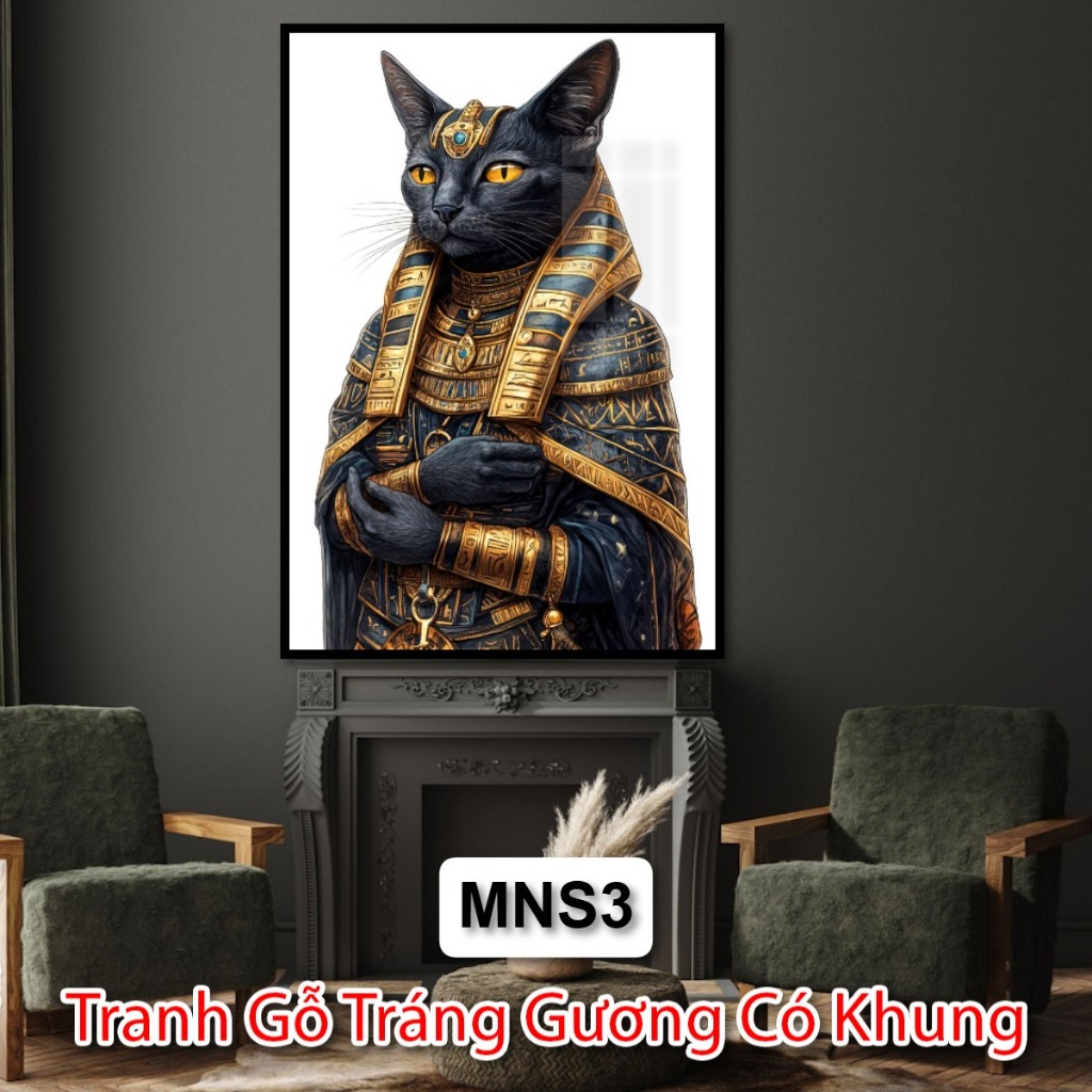 Tranh Mèo Nhân Sư - Tranh Tráng Gương Mèo Ai Cập - Tranh Trang Trí Phòng Khách - Khách Sạn