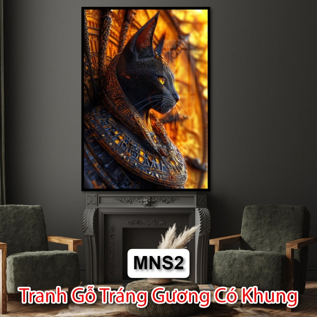 Tranh Mèo Nhân Sư - Tranh Tráng Gương Mèo Ai Cập - Tranh Trang Trí Phòng Khách - Khách Sạn