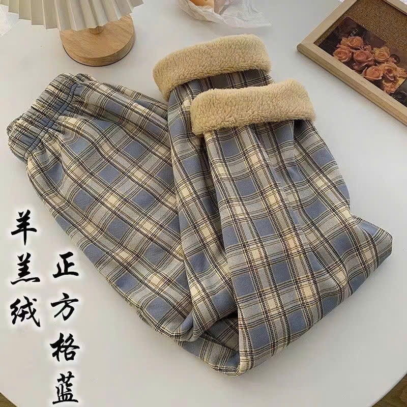 MEIQUIYI Quần nỉ ống rộng Unisex kẻ sọc đủ màu lót lông giữ nhiệt
