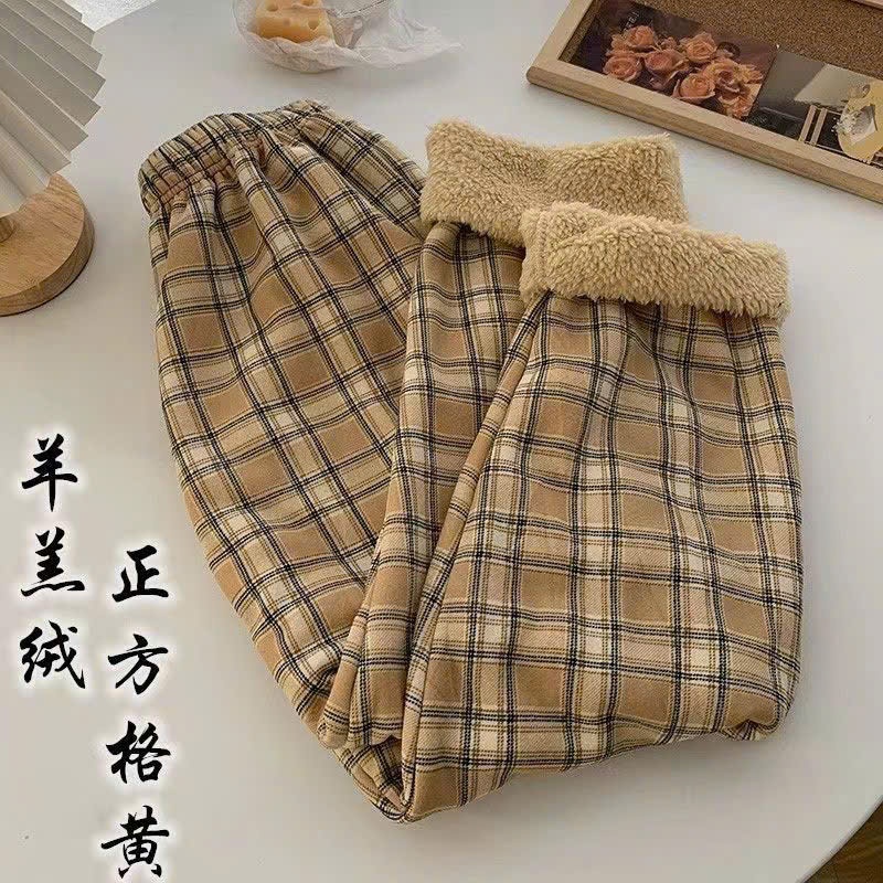MEIQUIYI Quần nỉ ống rộng Unisex kẻ sọc đủ màu lót lông giữ nhiệt
