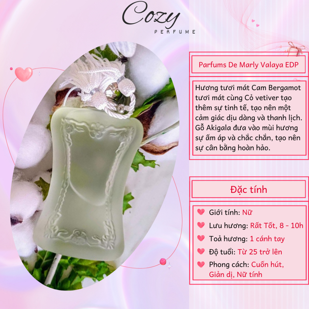 Nước hoa nữ Parfums De Marly Paris Valaya Chiết 5ml/10ml Hương thơm Cuốn hút, Nữ tính - Cozy Perfume