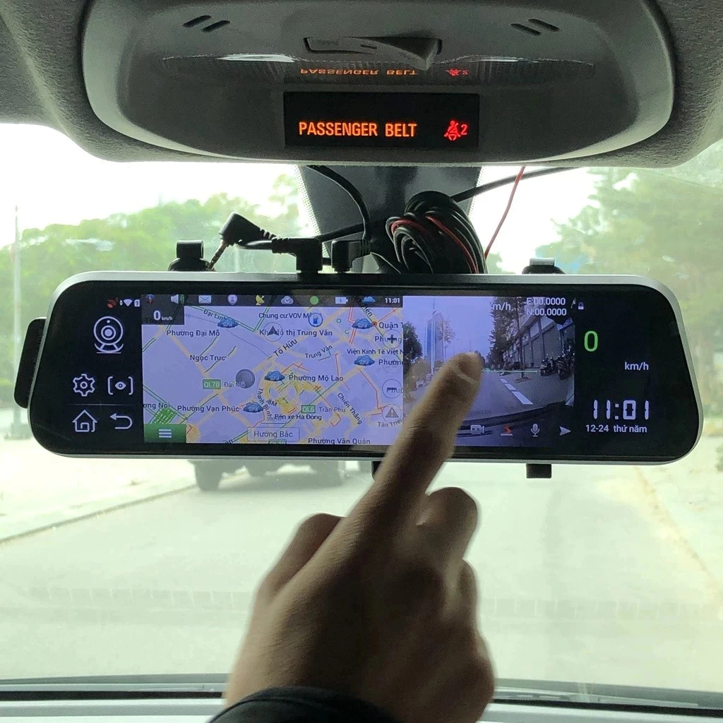 Camera hành trình gương N11 CARLOVER, kết nối xem qua điện thoại, có cảnh báo tốc độ, định vị GPS, có bản đồ VietMap S2
