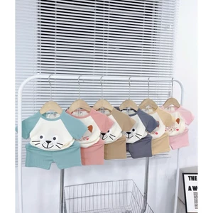 COMBO 3 BỘ CỘC TAY PHỐI TRẮNG IN HÌNH MÈO CHO BÉ TRAI VÀ GÁI 6-18KG BÊN EM GIAO MÀU NGẪU NHIÊN