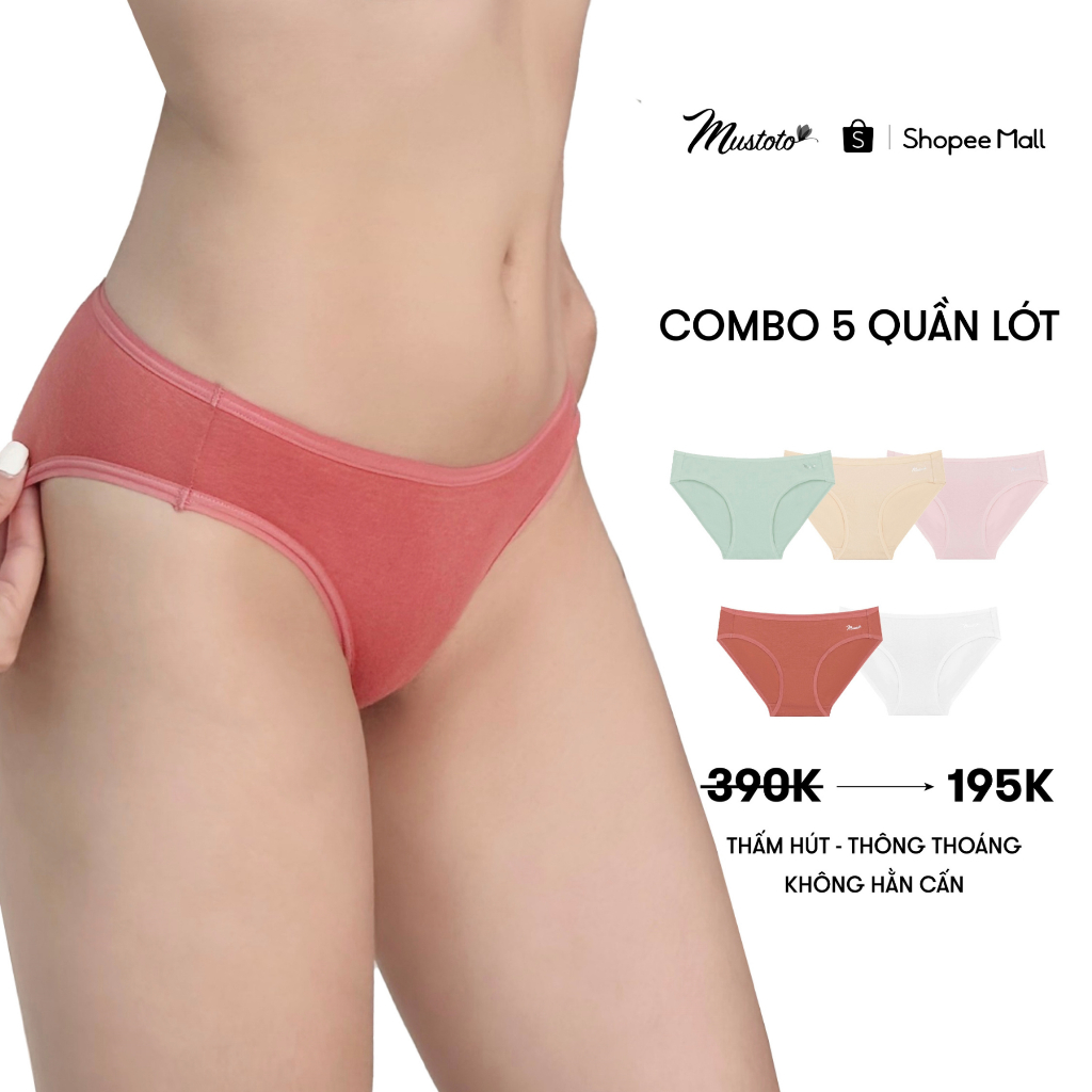 Ảnh Combo 5 Quần Lót Nữ Mustoto 100% Cotton Lưng Thấp Thoải Mái Thoáng Mát (MQ29) 1
