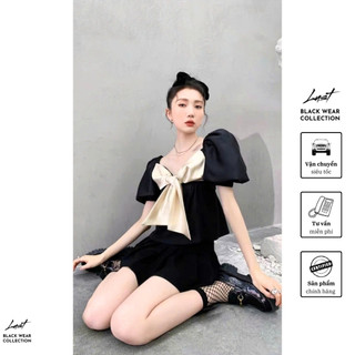 Set áo tay bồng phối nơ kèm chân váy ngắn thiết kế LUST chất liệu dày dặn T547