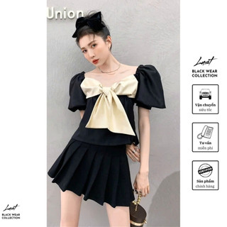 Set áo tay bồng phối nơ kèm chân váy ngắn thiết kế LUST chất liệu dày dặn T547