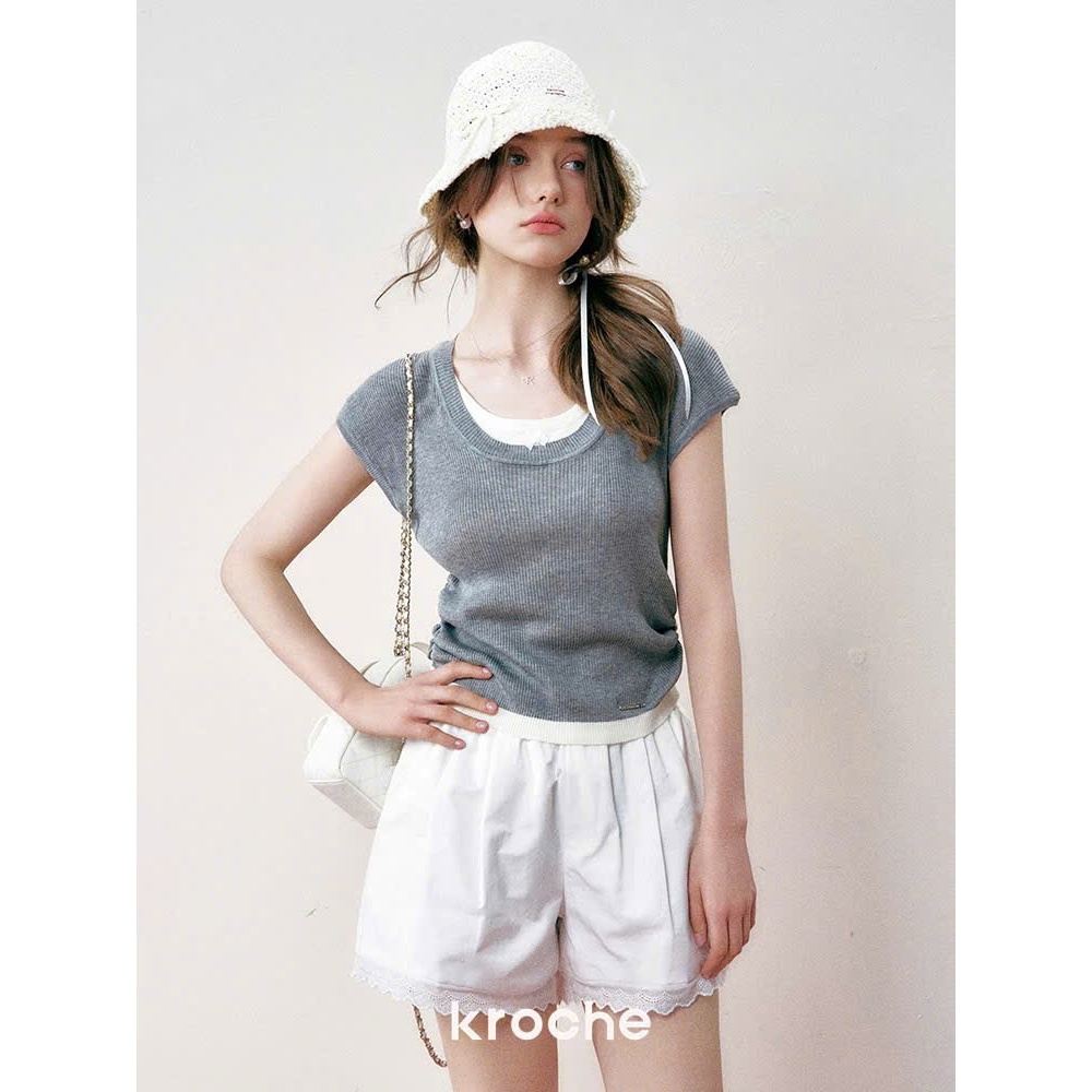 Áo Thun Tăm Cổ Rộng Phối, Áo Kiểu Cổ Nơ Form Dáng Vừa Miha Studio
