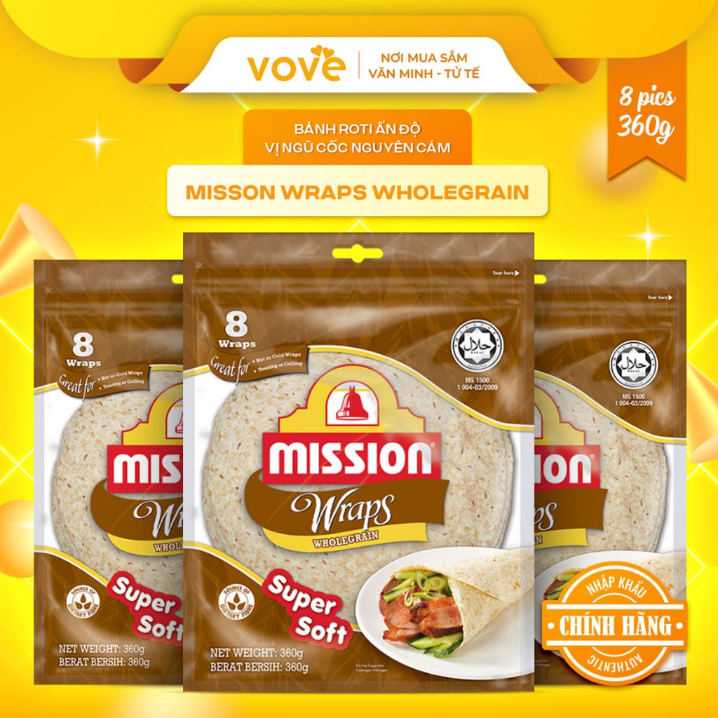 Bánh Roti Ấn Độ vị ngũ cốc nguyên cám MISSON Wraps Wholegrain, 8 pics ...