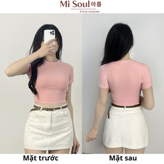Áo Thun Cotton Croptop Nữ Ôm Body Cổ Tròn Cộc Tay Trơn Basic BigSize, Áo Croptop Tay Ngắn Misoul 390
