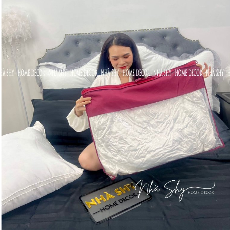 Ruột Gối Gòn Lông Vũ Cao Cấp Size 50x70cm Và 40x60cm - Vỏ Gối Chất Liệu Phi Lụa - Nhà Shy Home Decor