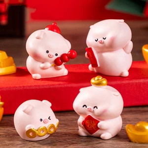 Set heo tài lộc - set 4 chú heo trang trí bàn làm việc, decor taplo xe hơi, ô tô, dán đỉnh màn hình, quà tặng