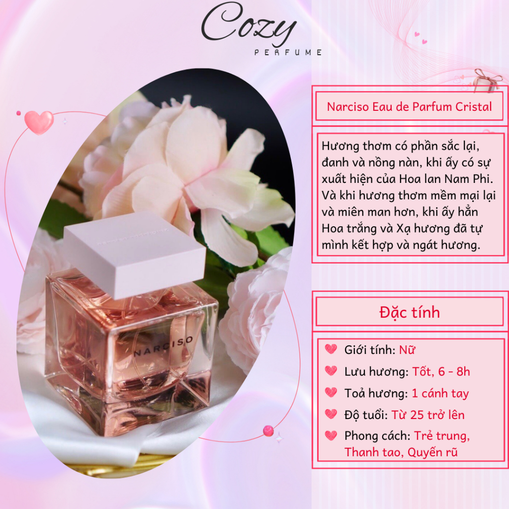 Nước hoa nữ Narciso Eau de Parfum Cristal Chiết 5ml/10ml Hương thơm Trẻ trung Quyến rũ-Cozy Perfume