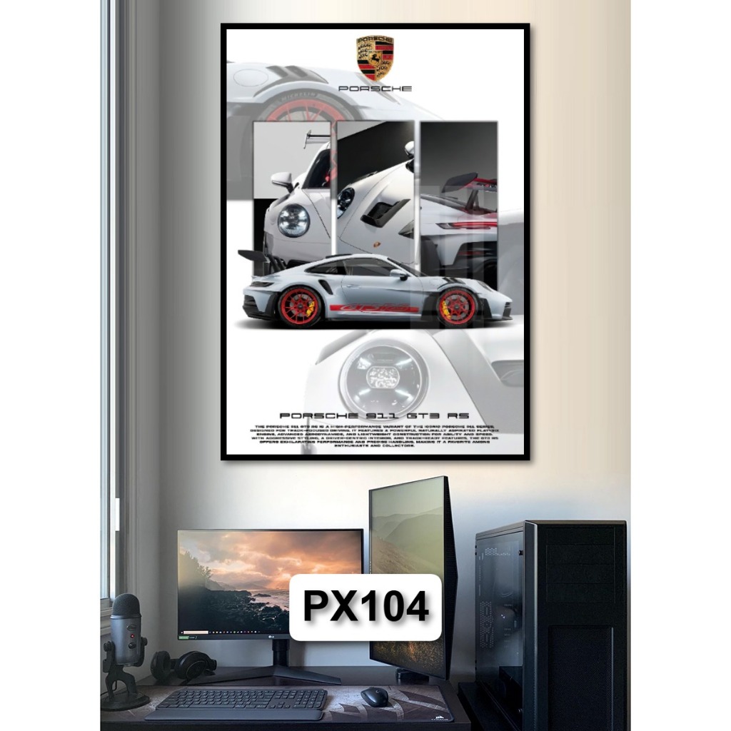 Tranh Siêu Xe PORSCHE Treo Tường Tráng Gương Có Khung Decor Phòng Ngủ Phòng Khách Không Gian Làm Việc