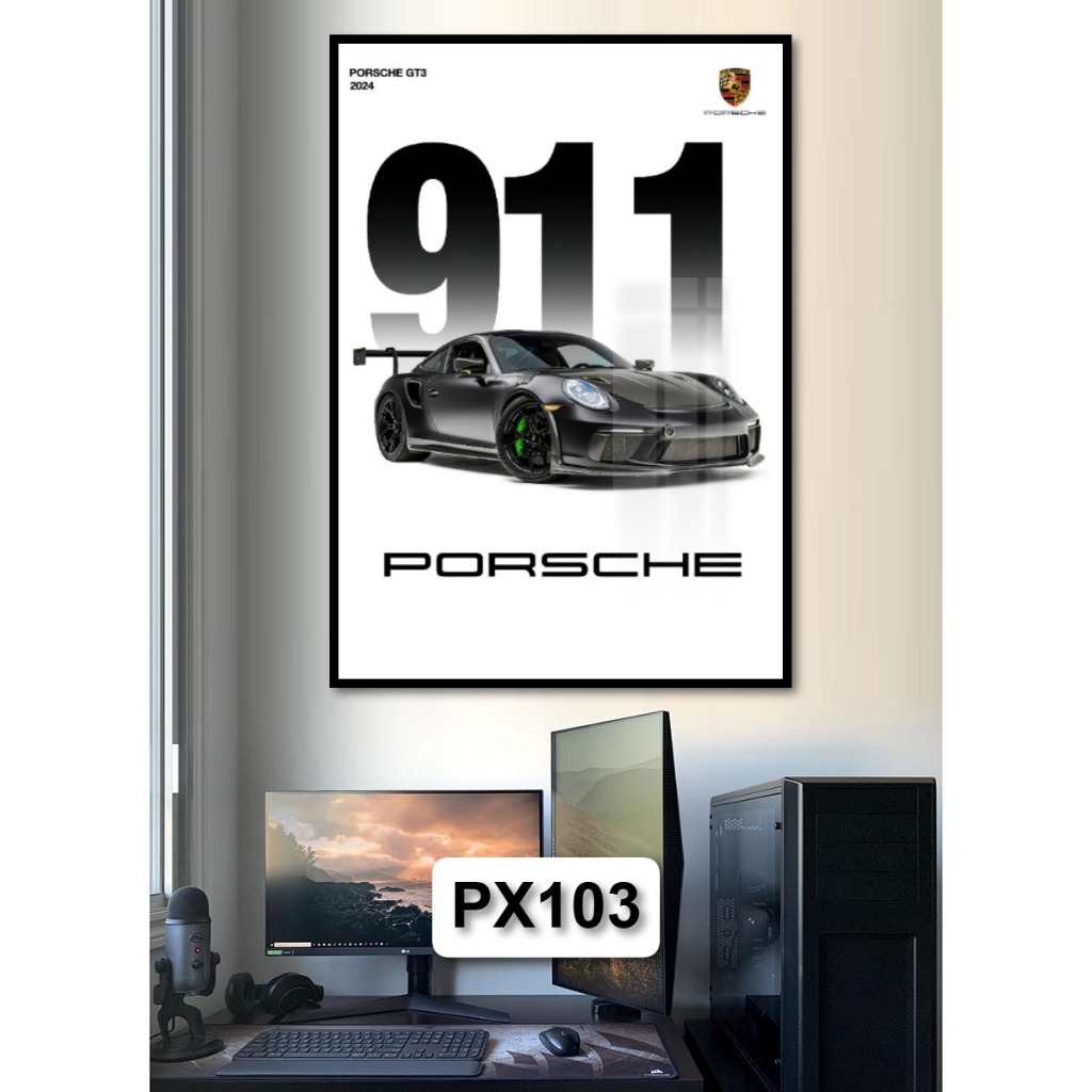 Tranh Siêu Xe PORSCHE Treo Tường Tráng Gương Có Khung Decor Phòng Ngủ Phòng Khách Không Gian Làm Việc