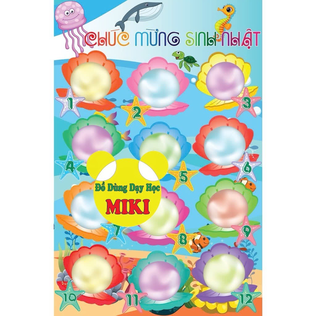 TRANH DECAL TRANG TRÍ GÓC SINH NHẬT 12 THÁNG (Đồ Dùng Dạy Học Miki)
