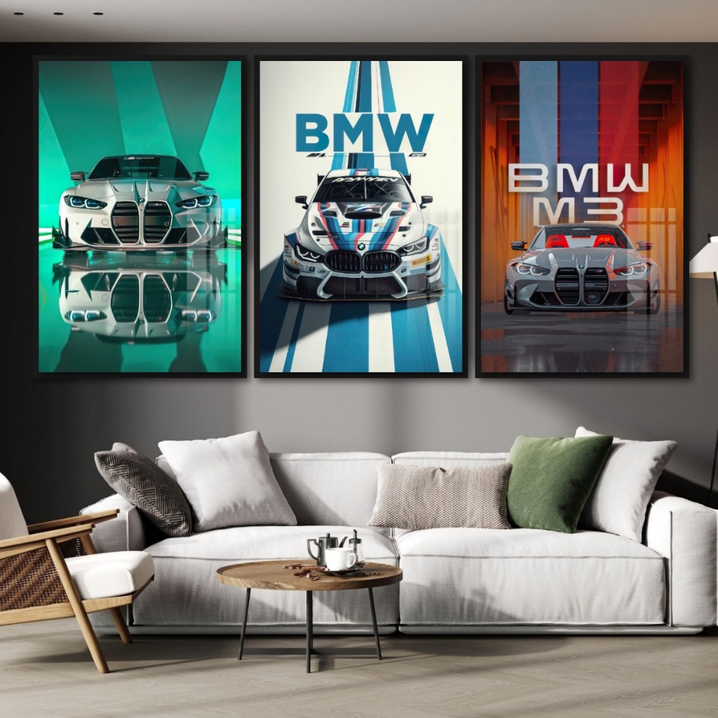 Tranh Siêu Xe BMW Treo Tường Tráng Gương Có Khung Decor Phòng Ngủ Phòng Khách Không Gian Làm Việc