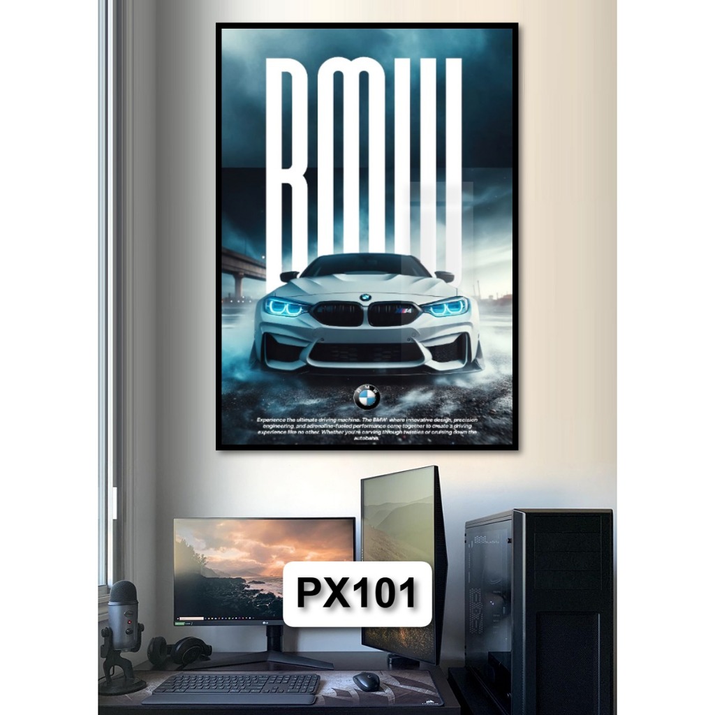 Tranh Siêu Xe BMW Treo Tường Tráng Gương Có Khung Decor Phòng Ngủ Phòng Khách Không Gian Làm Việc