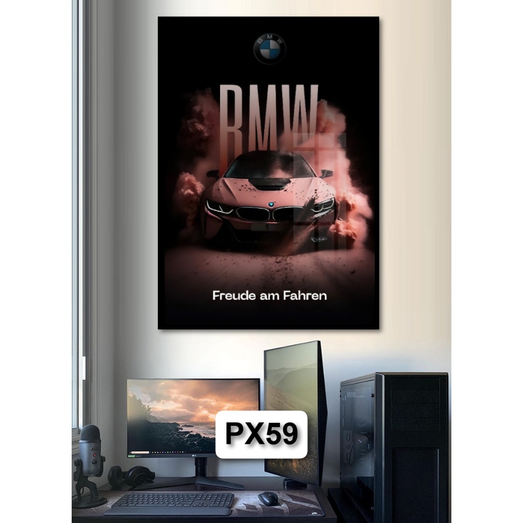Tranh Siêu Xe BMW Treo Tường Tráng Gương Có Khung Decor Phòng Ngủ Phòng Khách Không Gian Làm Việc