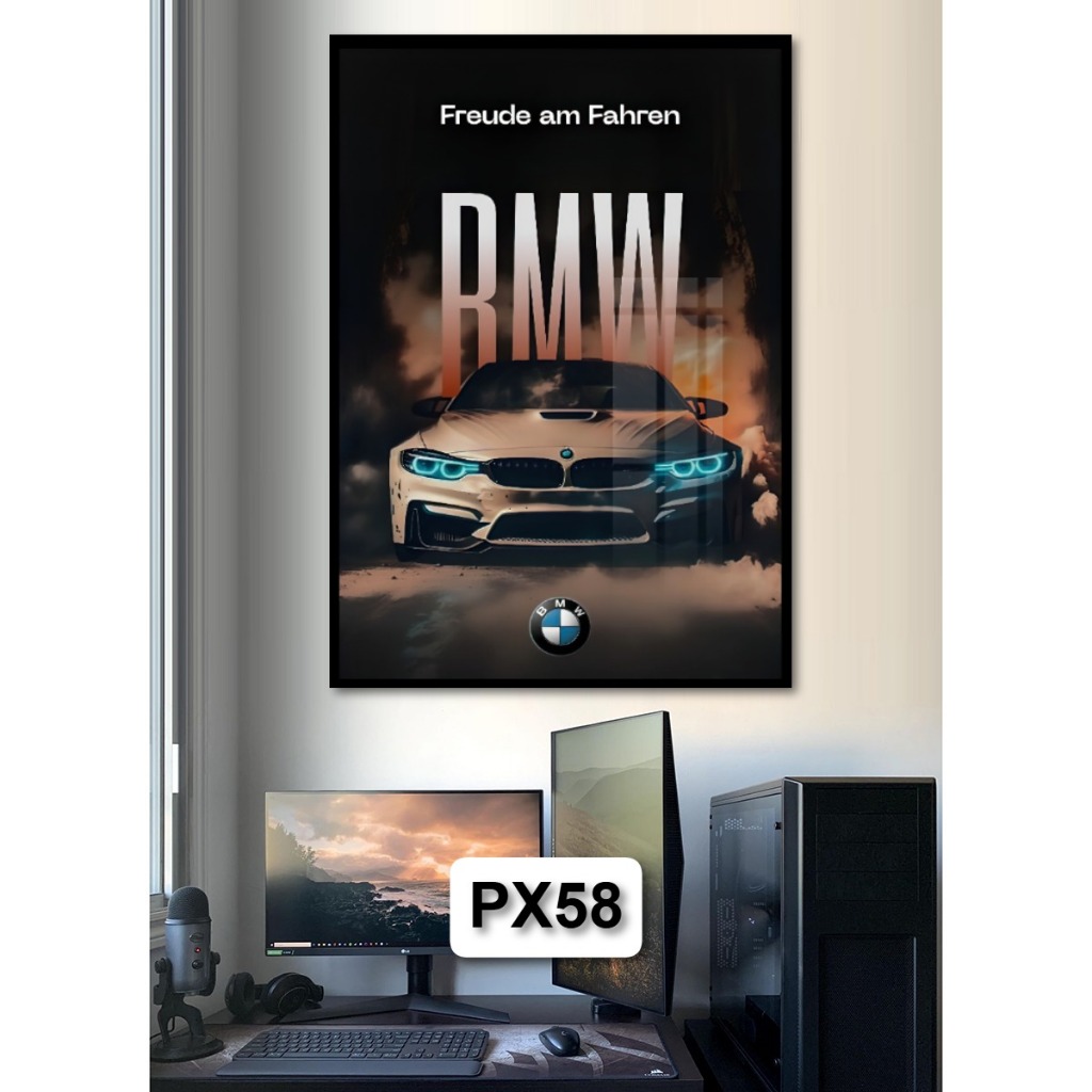 Tranh Siêu Xe BMW Treo Tường Tráng Gương Có Khung Decor Phòng Ngủ Phòng Khách Không Gian Làm Việc