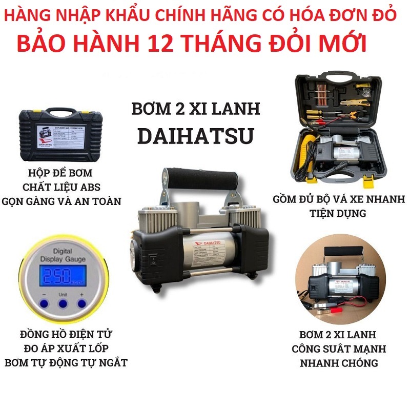 Bơm lốp ô tô 2 xilanh nội địa Bơm lốp xe hơi  điện tử tự ngắt đo áp suất lốp chi tiết Bảo hành 12 tháng