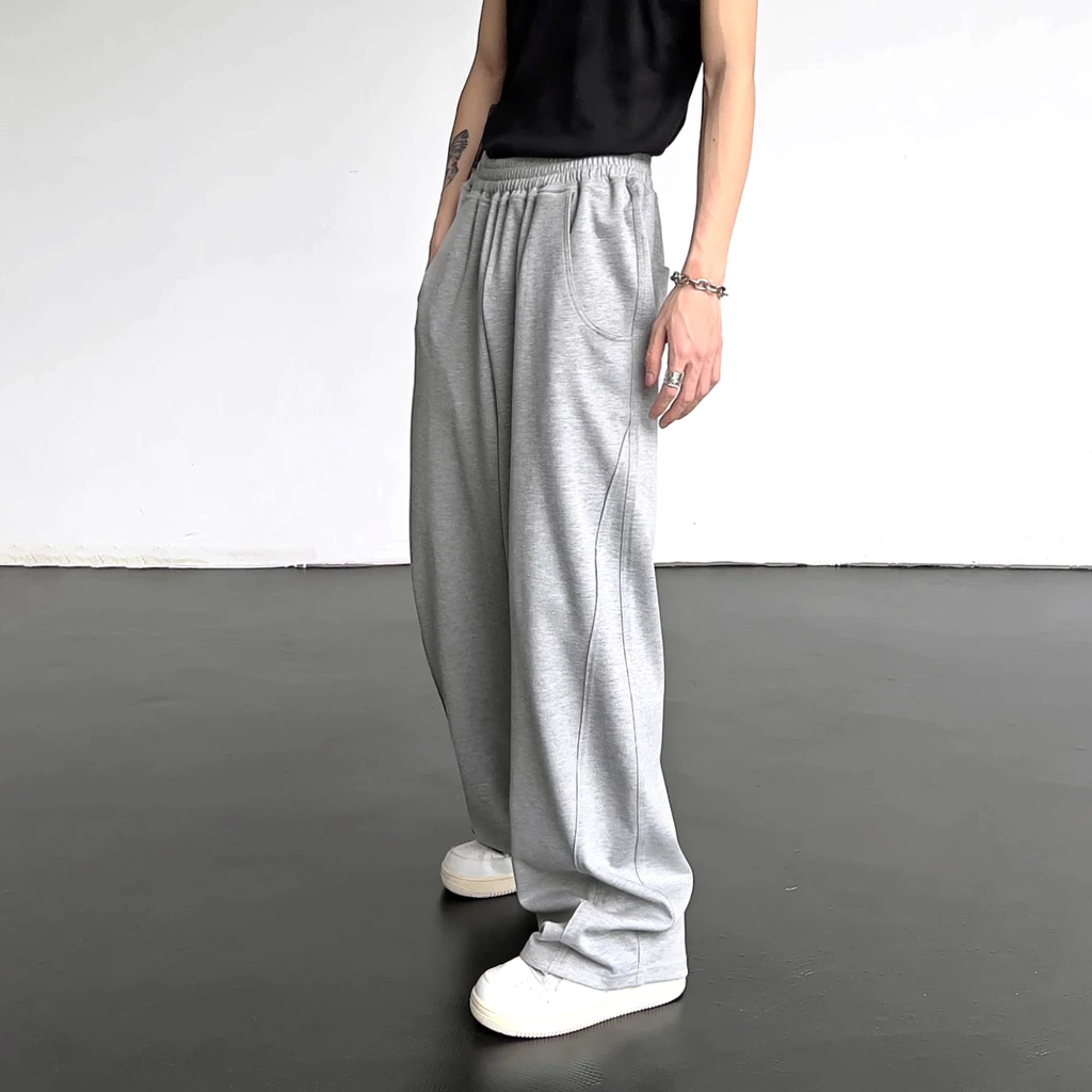 Quần nỉ 2da ống rộng vải nỉ 2da Track Pants Halley Quần dài ống rộng nam nữ unisex thể thao màu xám D11