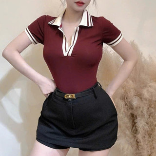 Áo Cổ Polo Phối Viền Nổi Dáng Ôm BODY nữ