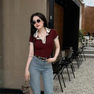 Áo Cổ Polo Phối Viền Nổi Dáng Ôm BODY nữ