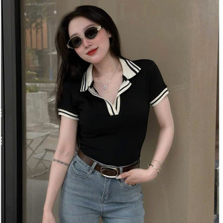 Áo Cổ Polo Phối Viền Nổi Dáng Ôm BODY nữ