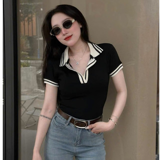 Áo Cổ Polo Phối Viền Nổi Dáng Ôm BODY nữ