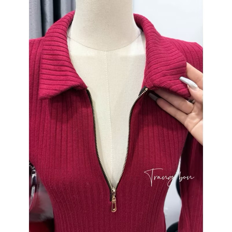 Áo body suit cổ bẻ có khoá kéo kèm tang phối gì cũng xinh