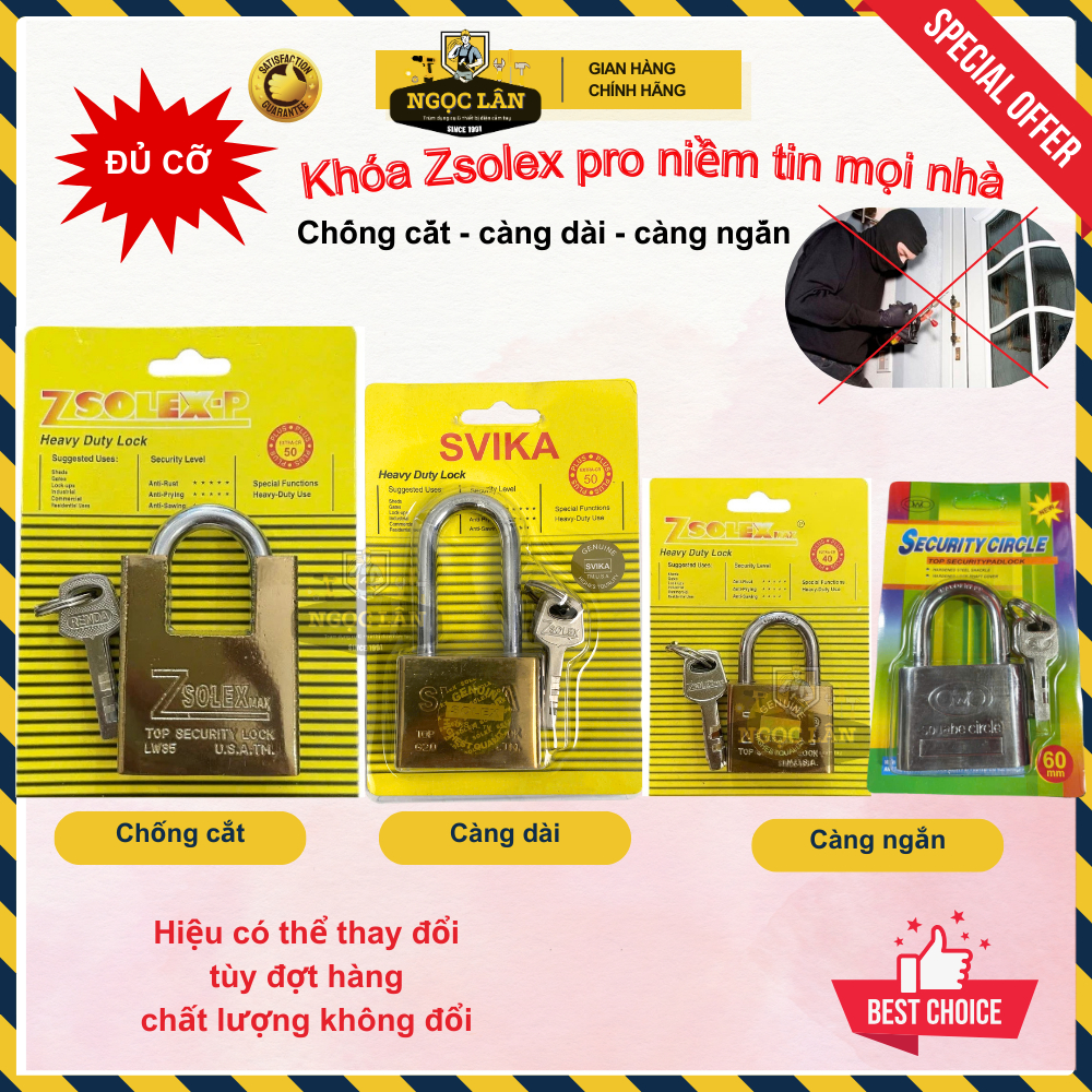 Ổ Khóa Cửa Chống Cắt xi vàng 3P, 4P, 5P, 6P - Công Nghệ Mỹ, Đủ Kích Thước, Chính Hãng, Bền Bỉ
