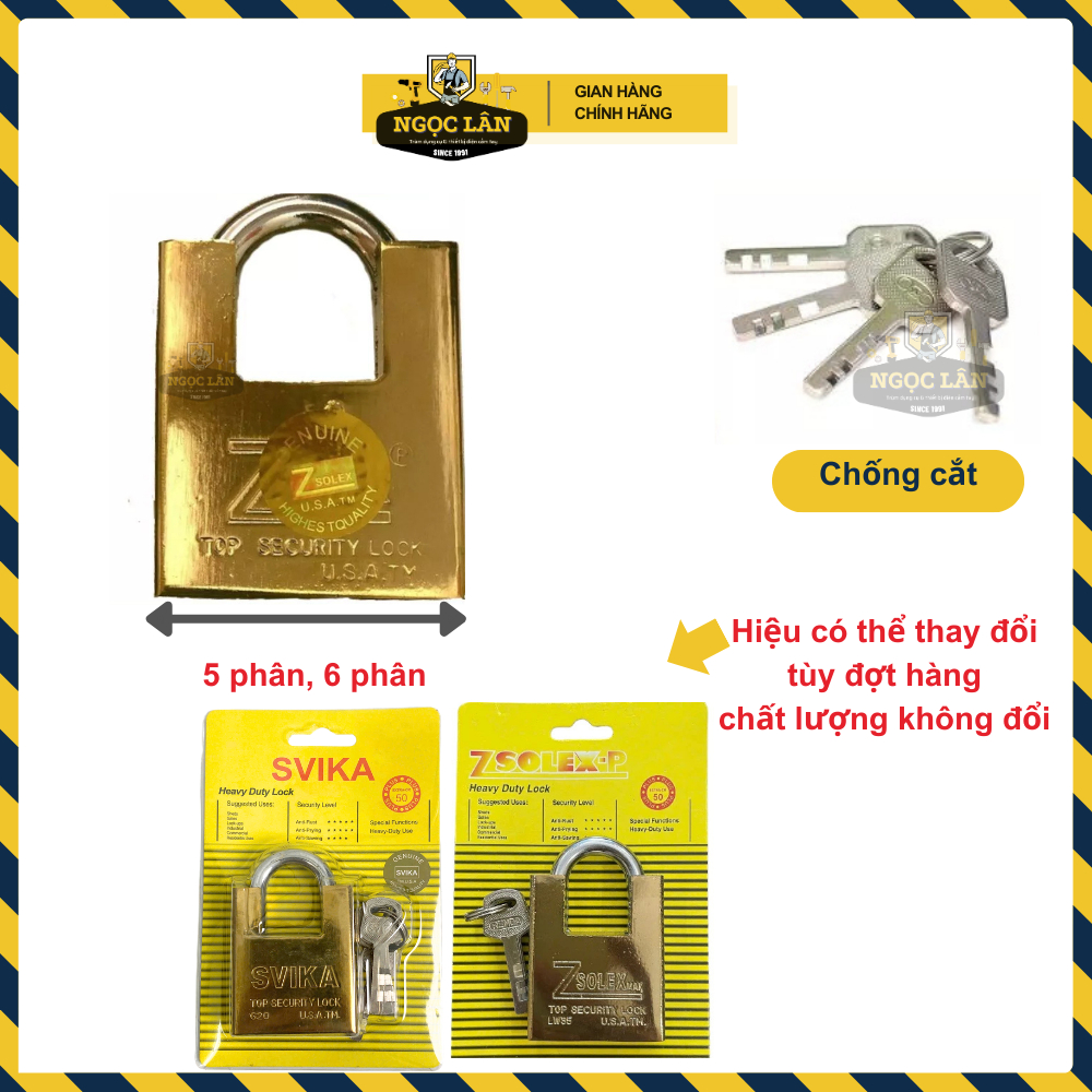 Ổ Khóa Cửa Chống Cắt xi vàng 3P, 4P, 5P, 6P - Công Nghệ Mỹ, Đủ Kích Thước, Chính Hãng, Bền Bỉ