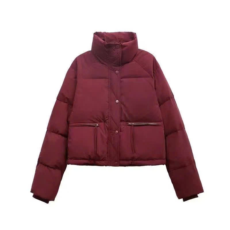 MEIQUIYI Áo phao Unisex thu đông trơn dáng lửng cổ cao giữ nhiệt tốt