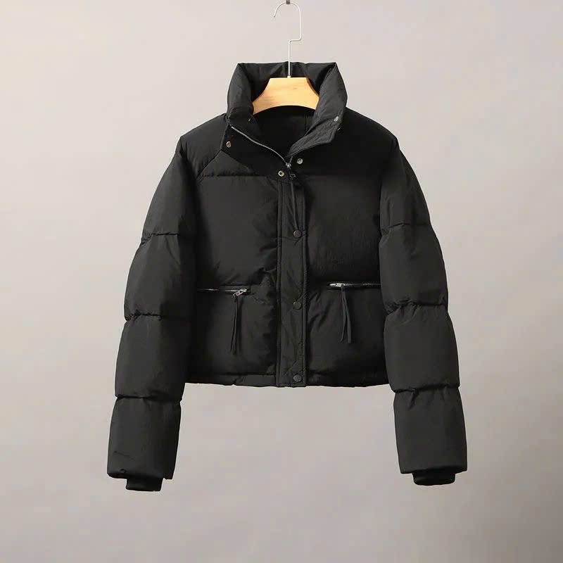 MEIQUIYI Áo phao Unisex thu đông trơn dáng lửng cổ cao giữ nhiệt tốt