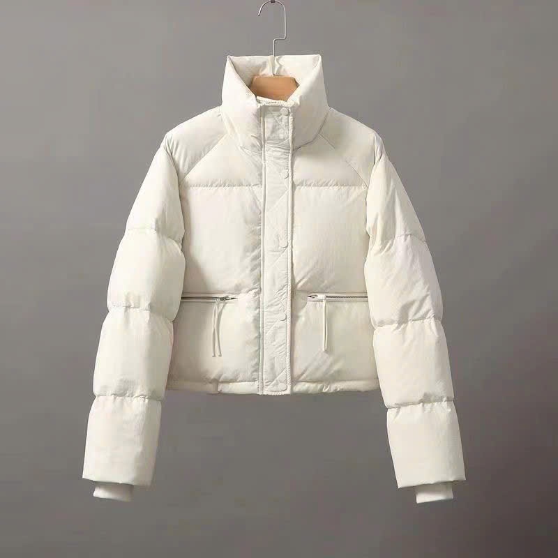 MEIQUIYI Áo phao Unisex thu đông trơn dáng lửng cổ cao giữ nhiệt tốt