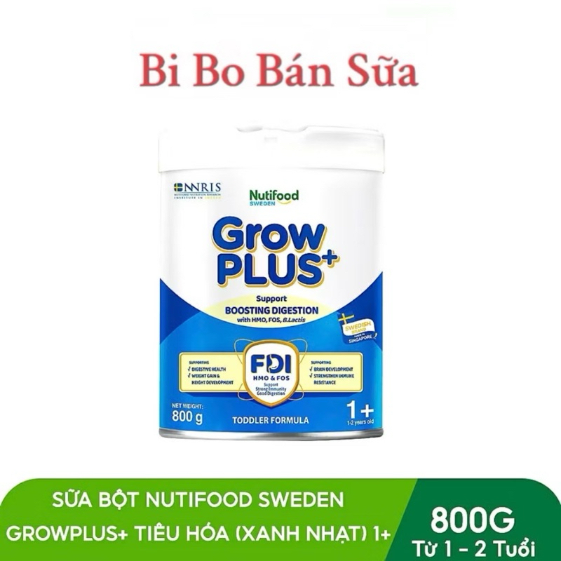 [ĐỦ SỐ] Sữa Bột Nutifood GrowPLUS+ Xanh Nhạt 0+/ 1+/ 2+ Lon 800g [Tiêu Hoá Khoẻ, Bé Tăng Cân]
