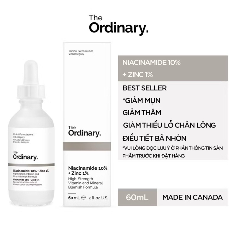 Tinh Chất THE ORDINARY Niacinamide 10% + Zinc 1% Kiềm Dầu, Giảm Thâm, Mụn ( 30ml )