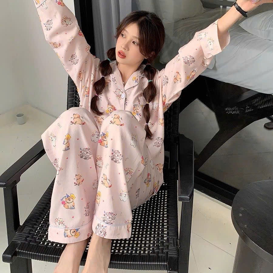 MEIQUIYI Bộ đồ Pijama nữ dài tay in hoạ tiết động vật dễ thương