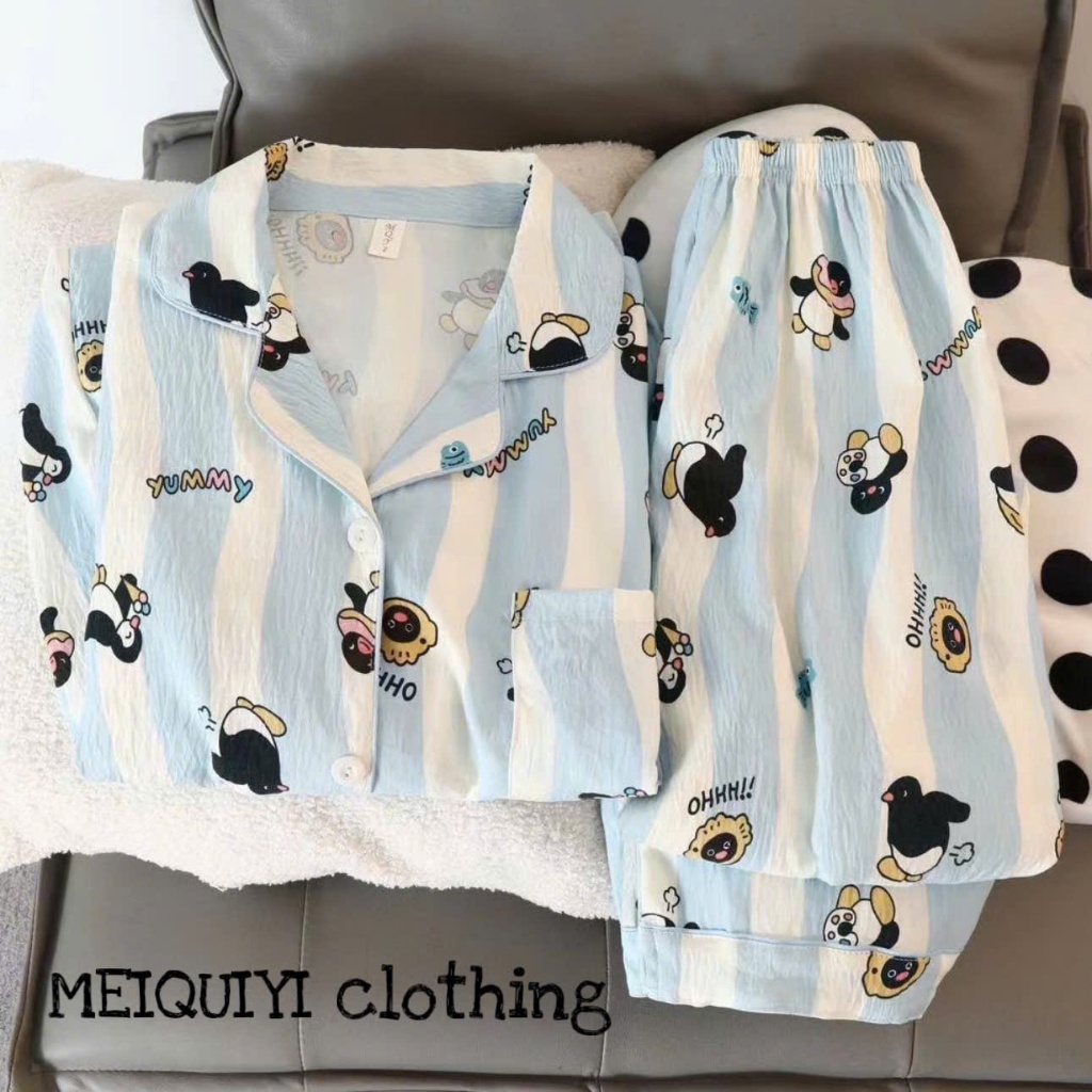 MEIQUIYI Bộ đồ Pijama nữ dài tay in hoạ tiết động vật dễ thương