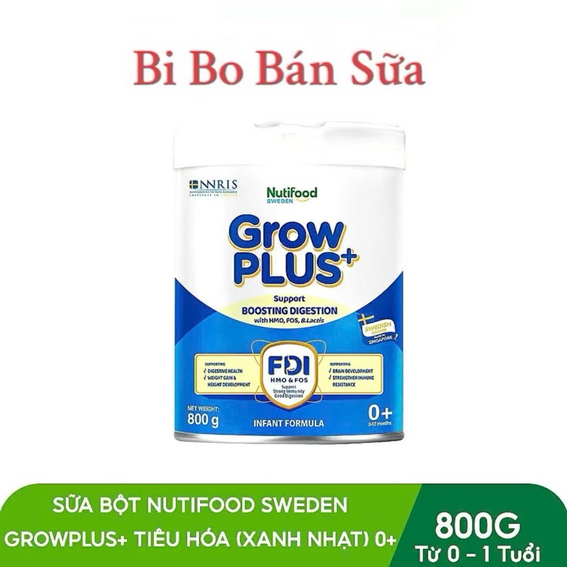 [ĐỦ SỐ] Sữa Bột Nutifood GrowPLUS+ Xanh Nhạt 0+/ 1+/ 2+ Lon 800g [Tiêu Hoá Khoẻ, Bé Tăng Cân]