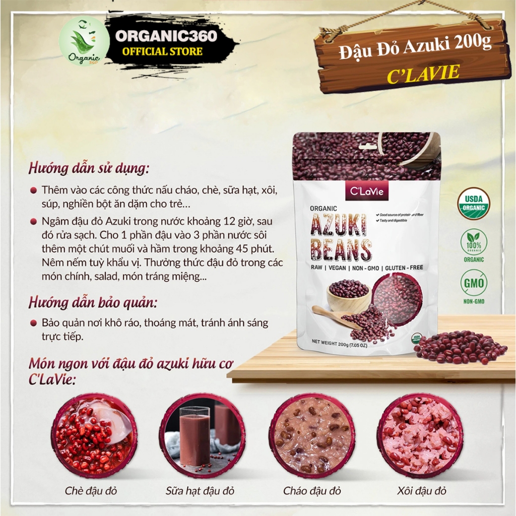 Ảnh Đậu Đỏ Azuki Hữu Cơ C’LAVIE 200g Organic Azuki Beans 1