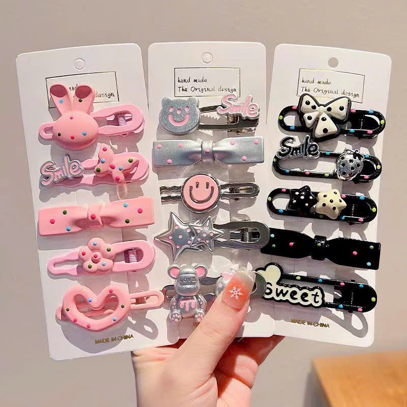 Set 5 kẹp tóc hoạ tiết nơ thỏ siêu xinhhh - phụ kiện tóc cho bé gái