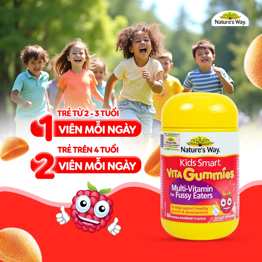 Ảnh Kẹo Dẻo Vi Chất Cho Bé Nature's Way Kids Smart Vita Gummies Multi Vitamin Fussy Eaters, Hỗ Trợ Tăng Sức Đề Kháng 60v/h 2