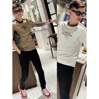 Áo thun nam cổ tròn Cotton phối viền vai cổ màu sắc có chữ in trước áo lên đồ cực đẹp và chất