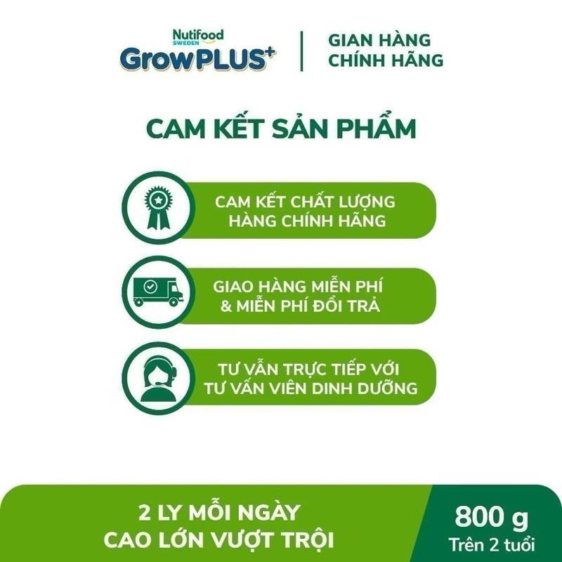 Sữa Bột Nutifood Sweden GrowPLUS+ Bạc Số 2+ Lon 800g [Cao Lớn Vượt Trội]
