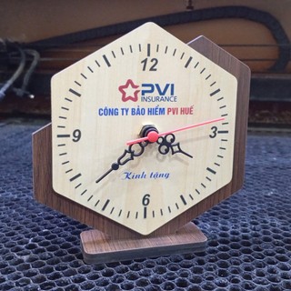 Đồng Hồ Lục Giác Đề Bàn - Đồng Hồ Gỗ Để Bàn Decor Phong Cách Vintage - Nhận Khắc Logo Theo Yêu Cầu
