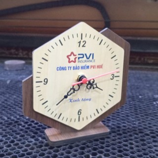 Đồng Hồ Lục Giác Đề Bàn - Đồng Hồ Gỗ Để Bàn Decor Phong Cách Vintage - Nhận Khắc Logo Theo Yêu Cầu